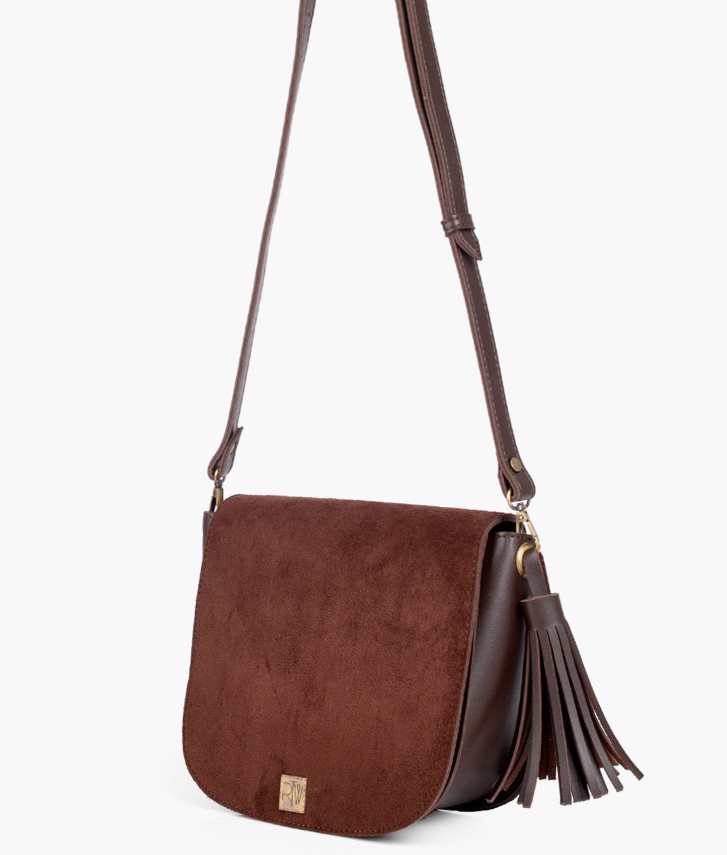 Dark brown suede foldover saddle bag