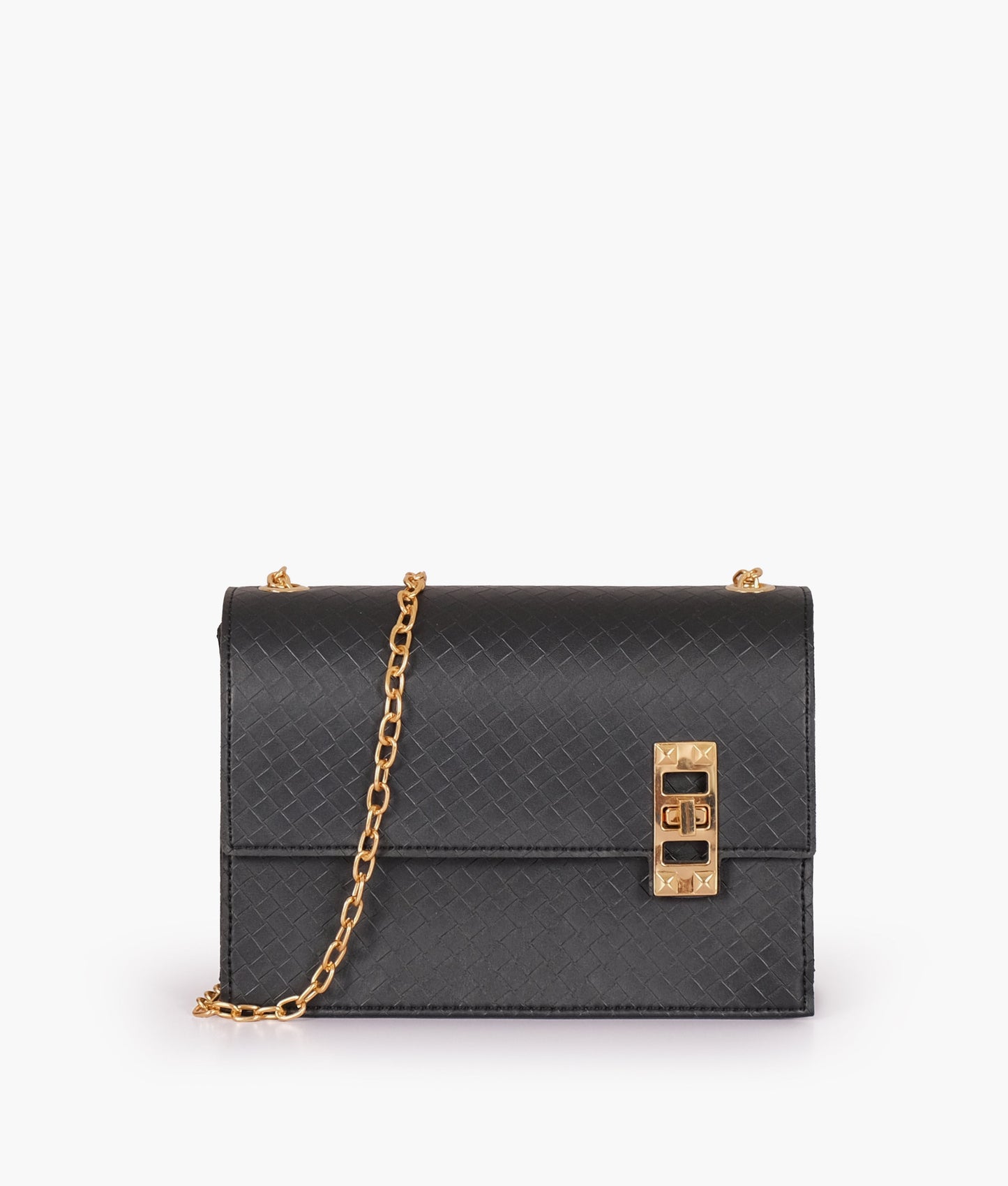 Black weaved chain shoulder bag with twist lock