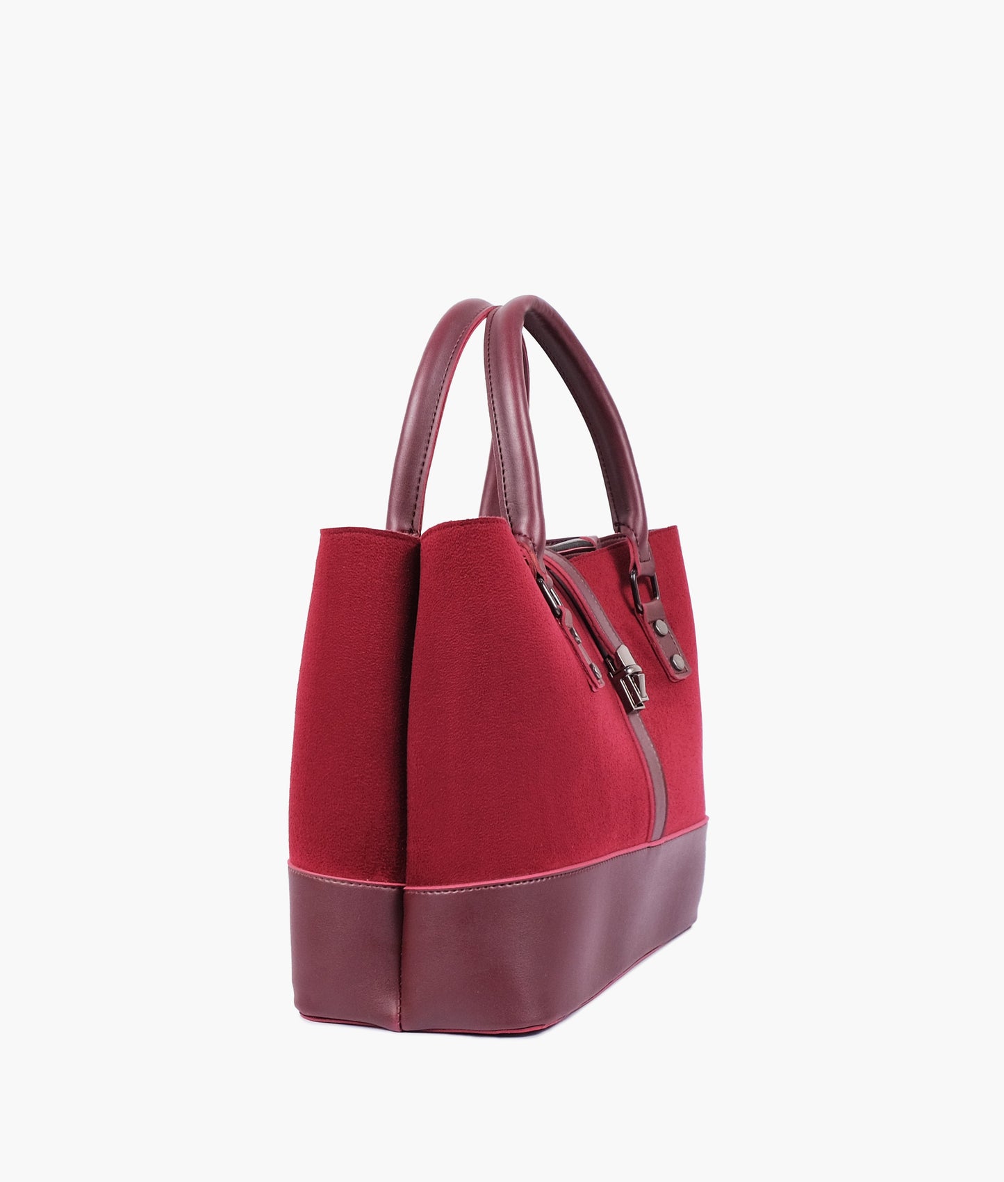 Burgundy suede multi-compartment shoulder bag