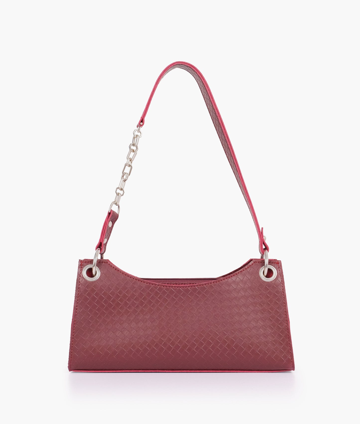 Burgundy weaved elongated chain handle purse