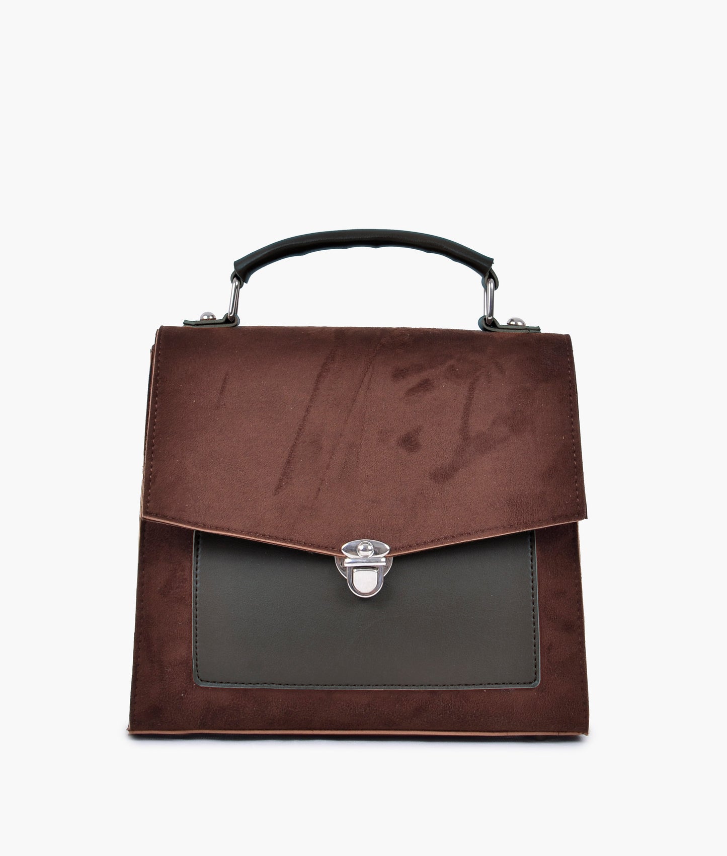 Dark brown suede push-lock messenger bag