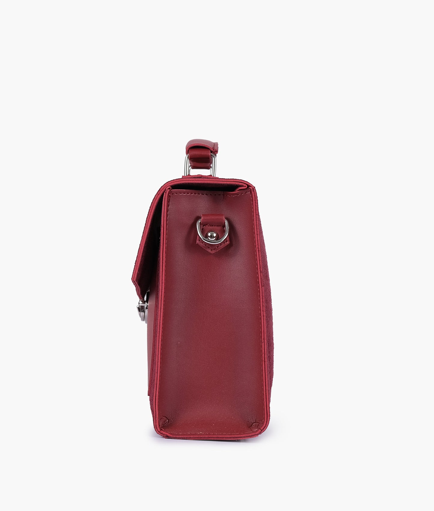 Maroon suede push-lock messenger bag